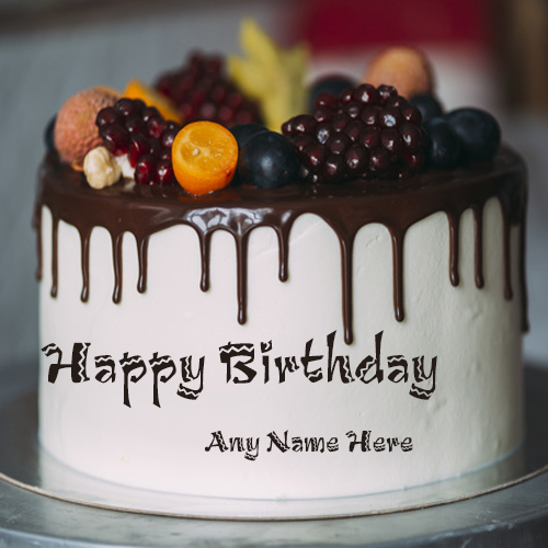 write name on happy birthday fruit cake with name edit