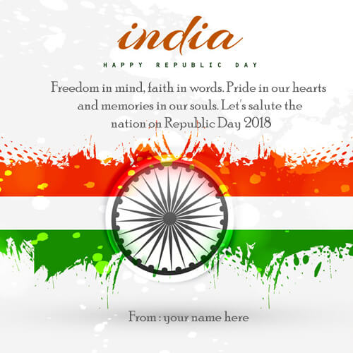 write name on india republic day 26 january greetings card with name