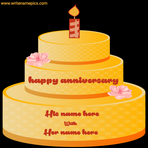 yellow anniversary cake with name edit